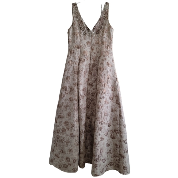 Aidan Mattox MD1E201398 Embellished Sweetheart Jacquard A-line Dress Gown Gold - Picture 8 of 12